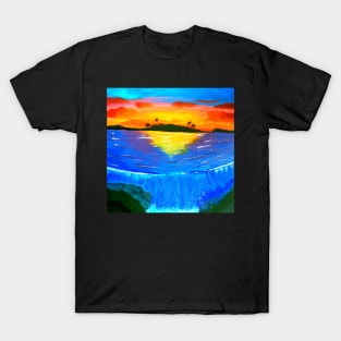 Sunset Tropical Island Paradise Landscape T-Shirt